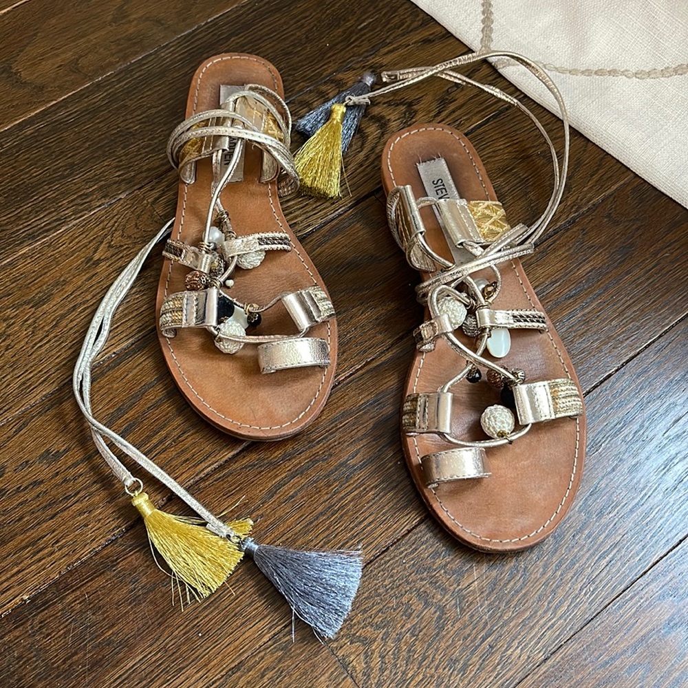 Steve Madden Tassel and bead ankle wrap sandal